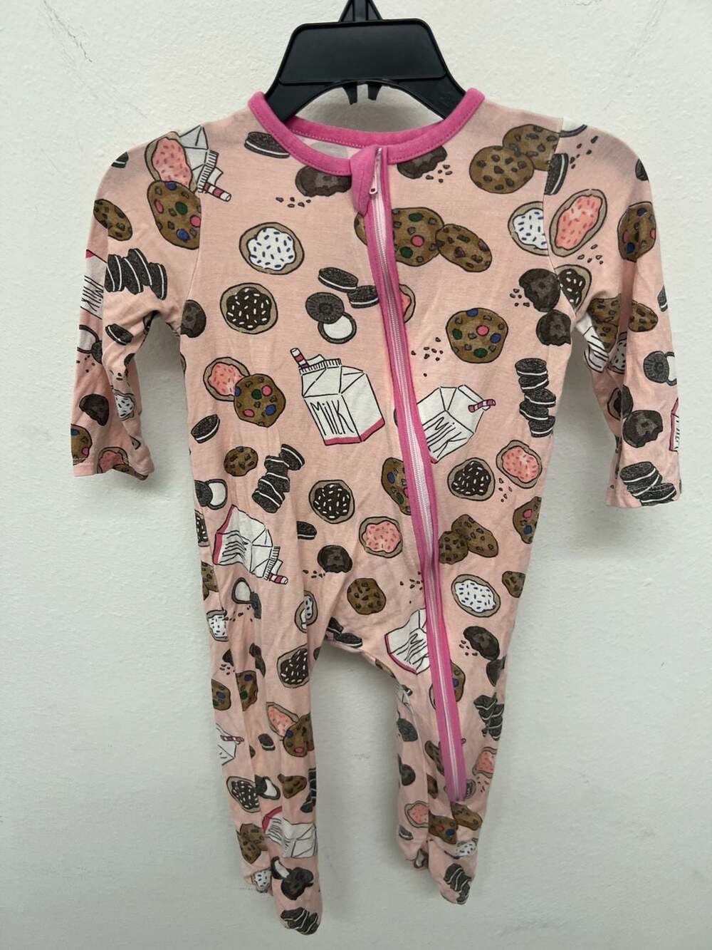 Mud Pie Milk and Cookies Bamboo Knit Sleeper Zipper Footed Pajamas 3-6 Months